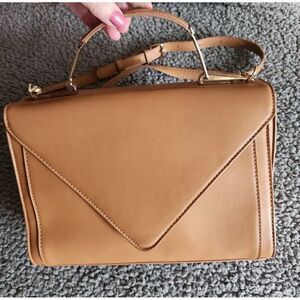 Madison West Tan Vegan Leather Envelope Crossbody Shoulder Satchel Bag Purse